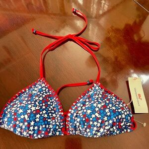 NWT Vineyard Vines Star Whale String Bikini Top Royal Ocean Blue and Red S